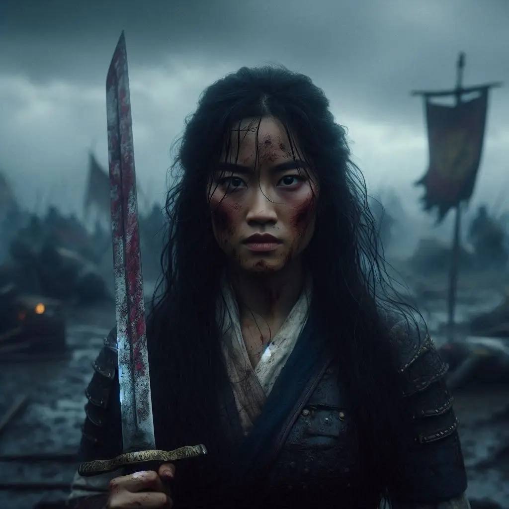 realistic image of Mulan standing alone