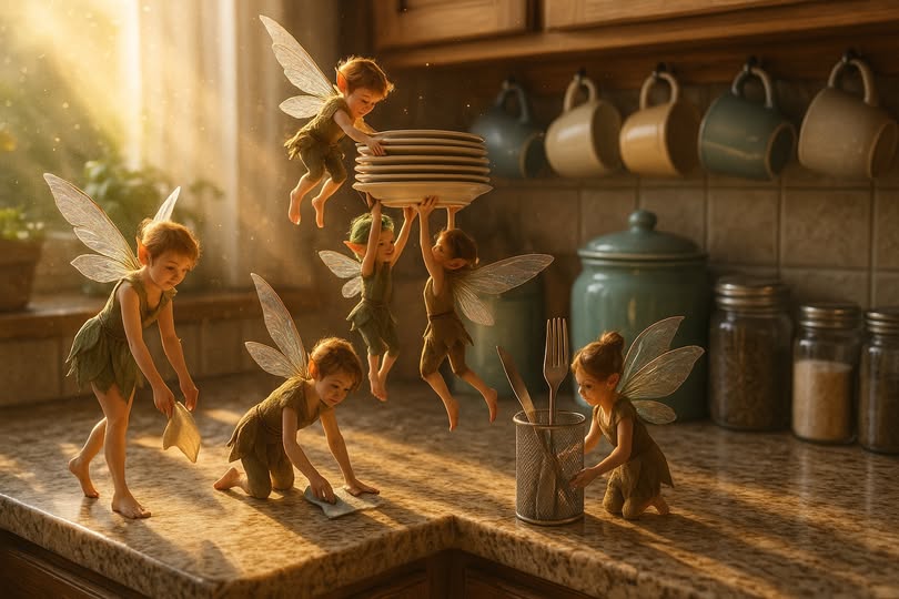 crystal-clear 8K cinematic image of a whimsical morning scene in a cozy