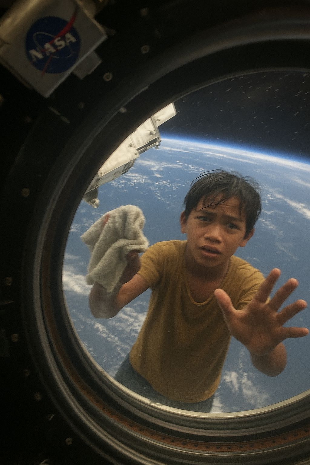View from a NASA space station window in outer space