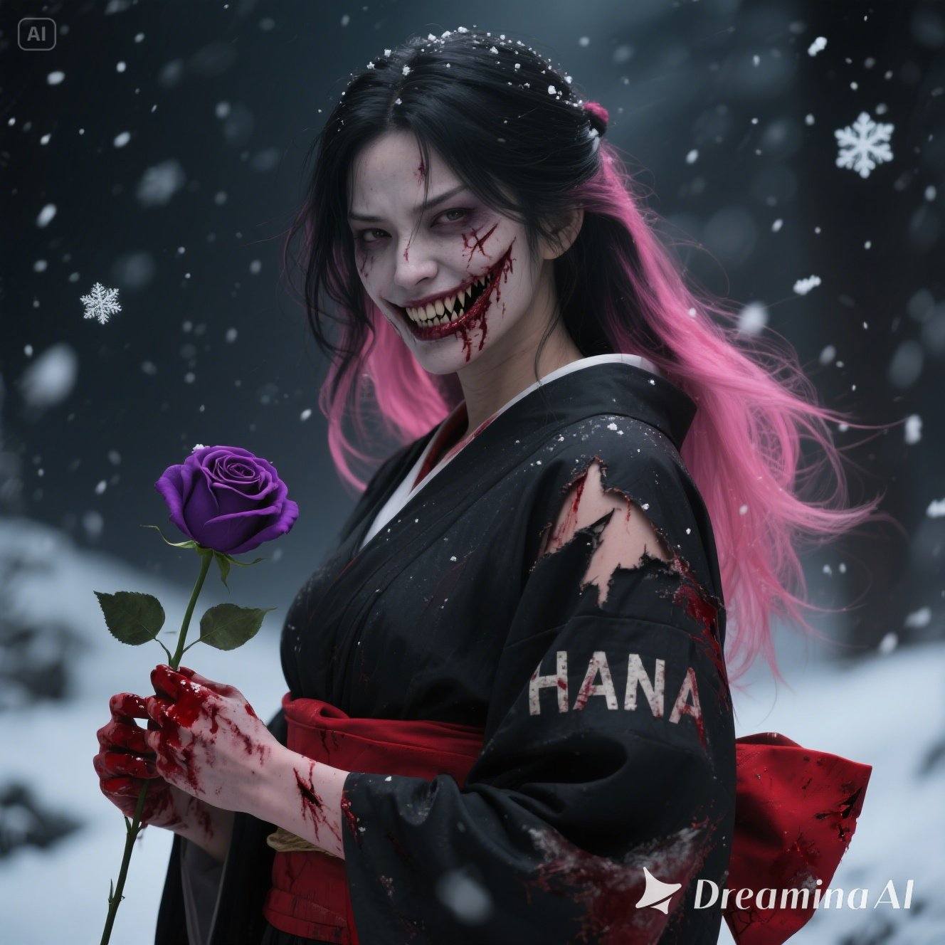 woman with a scary Japanese face