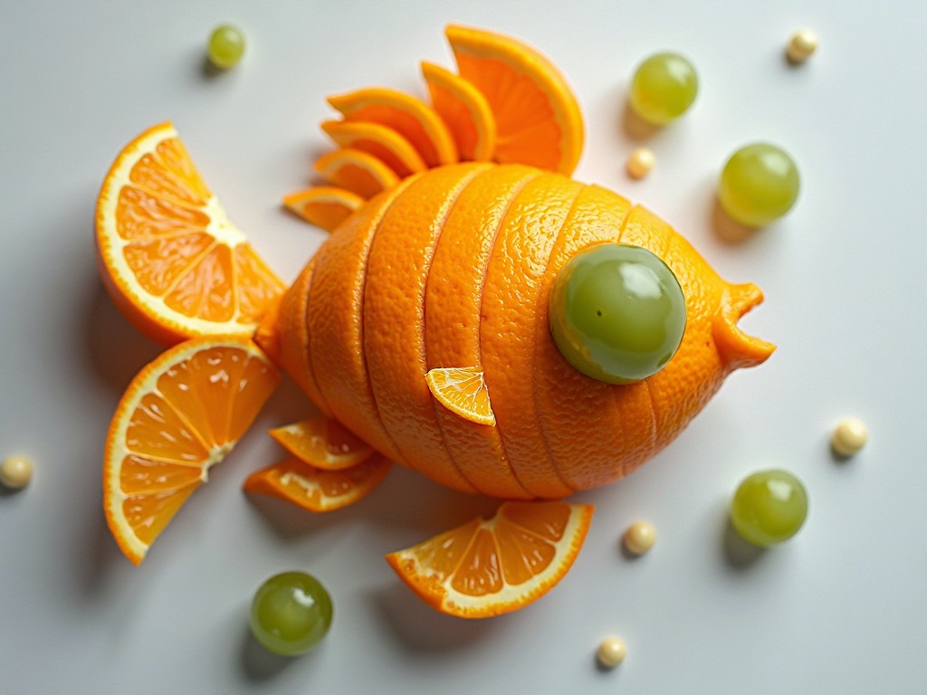 a fish sculpture made from orange slices