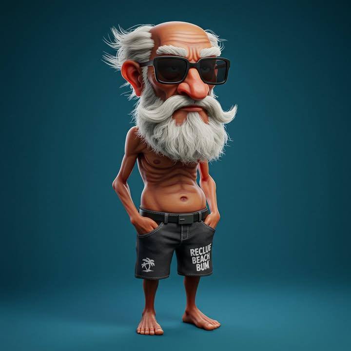 A full-body 3D render caricature of a thin