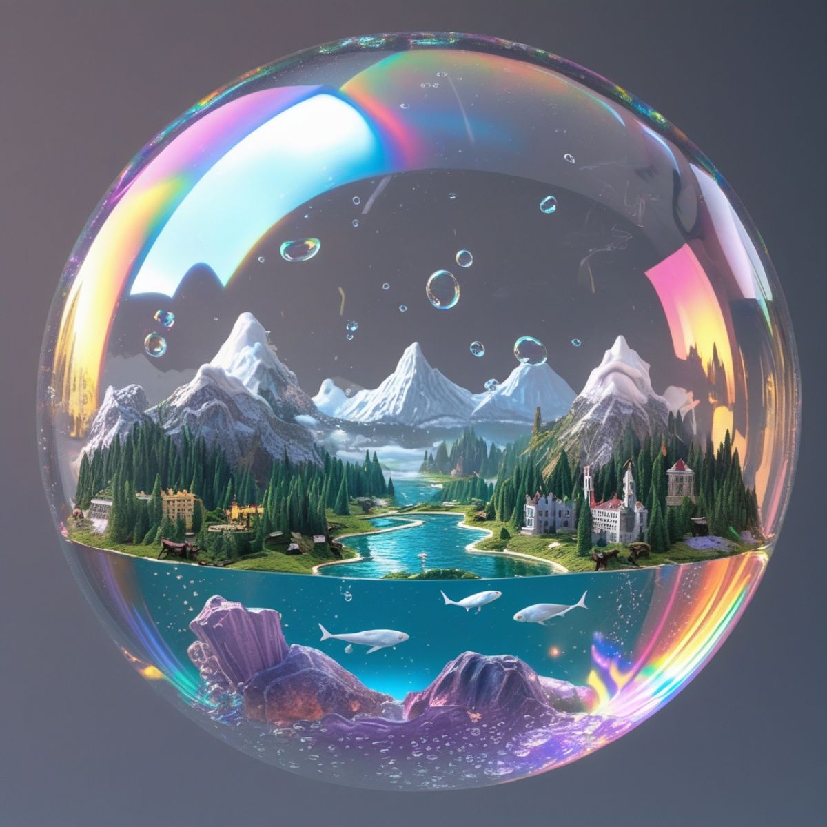 Magical transparent soap bubble floating